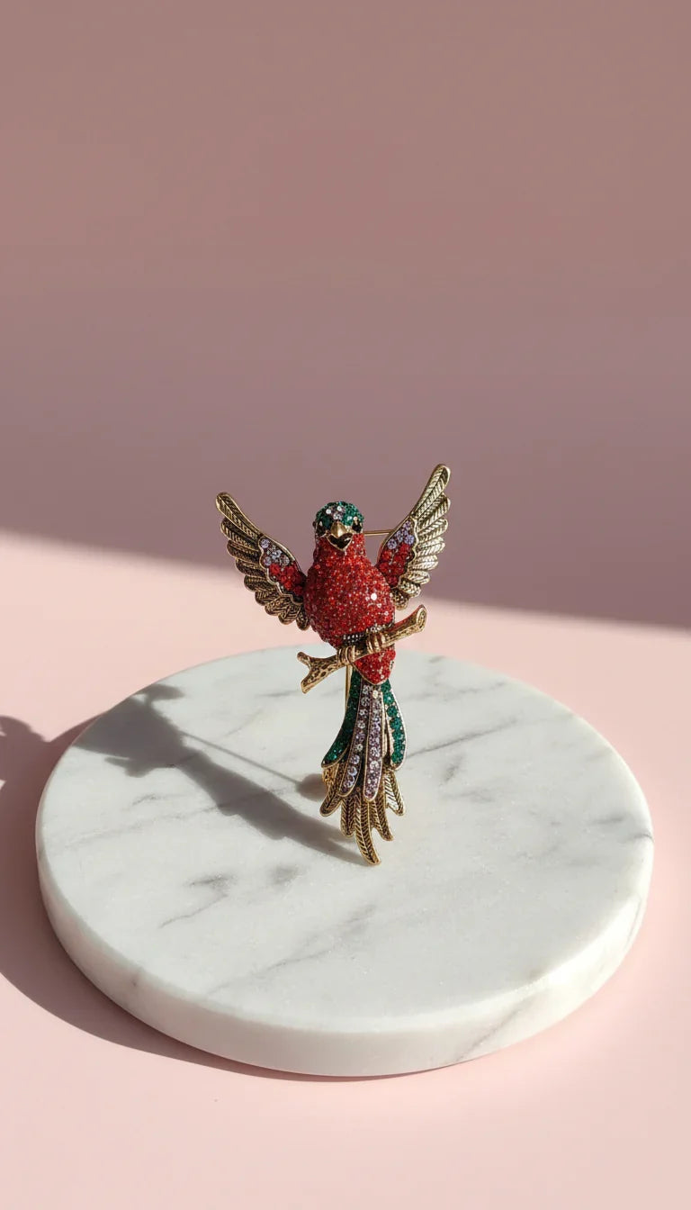Colorful Bird Crystal Brooch Pin