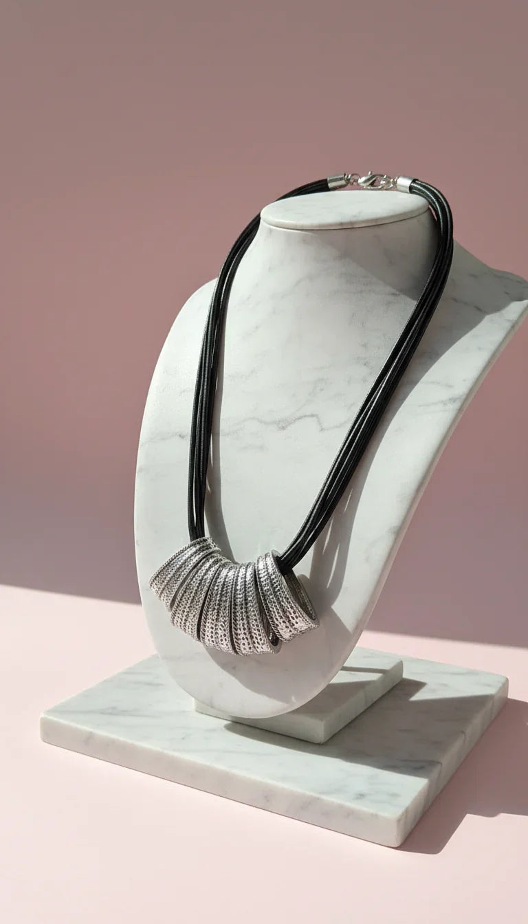 Black Leather Multi Layered Collar Statement Necklace