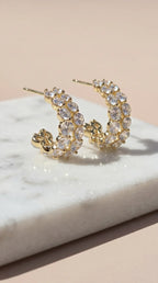 Round Cut Crystal Gold Plated Huggie Hoop Earrings