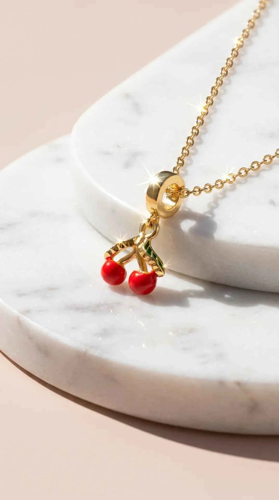 Cherry Gold Plated Steel Pendant Necklace