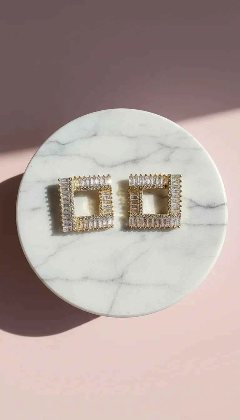 Baguette Cut Square Crystal Stud Earrings