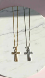 Waterproof Pavé Crystal Gold Plated Cross Stainless Steel Necklace