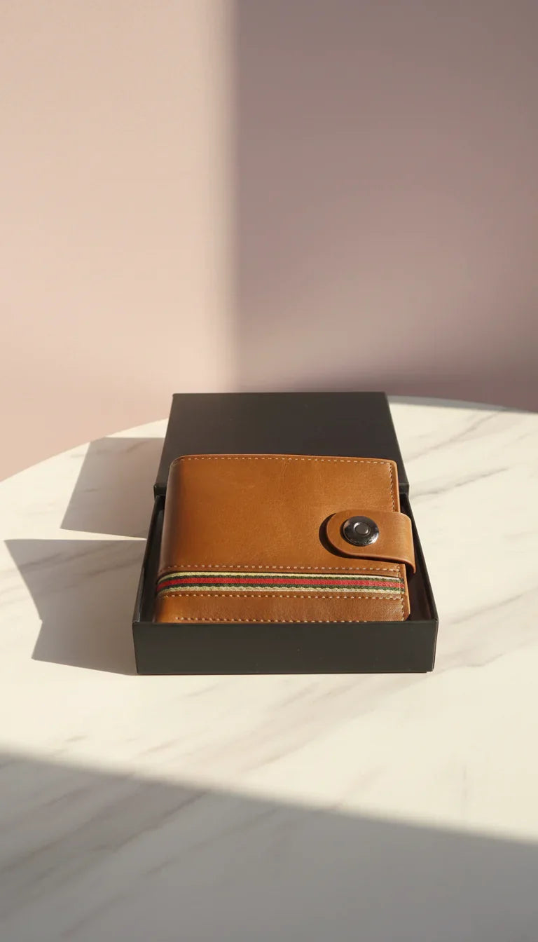 Striped Monogram Leather Wallet With Gift Box