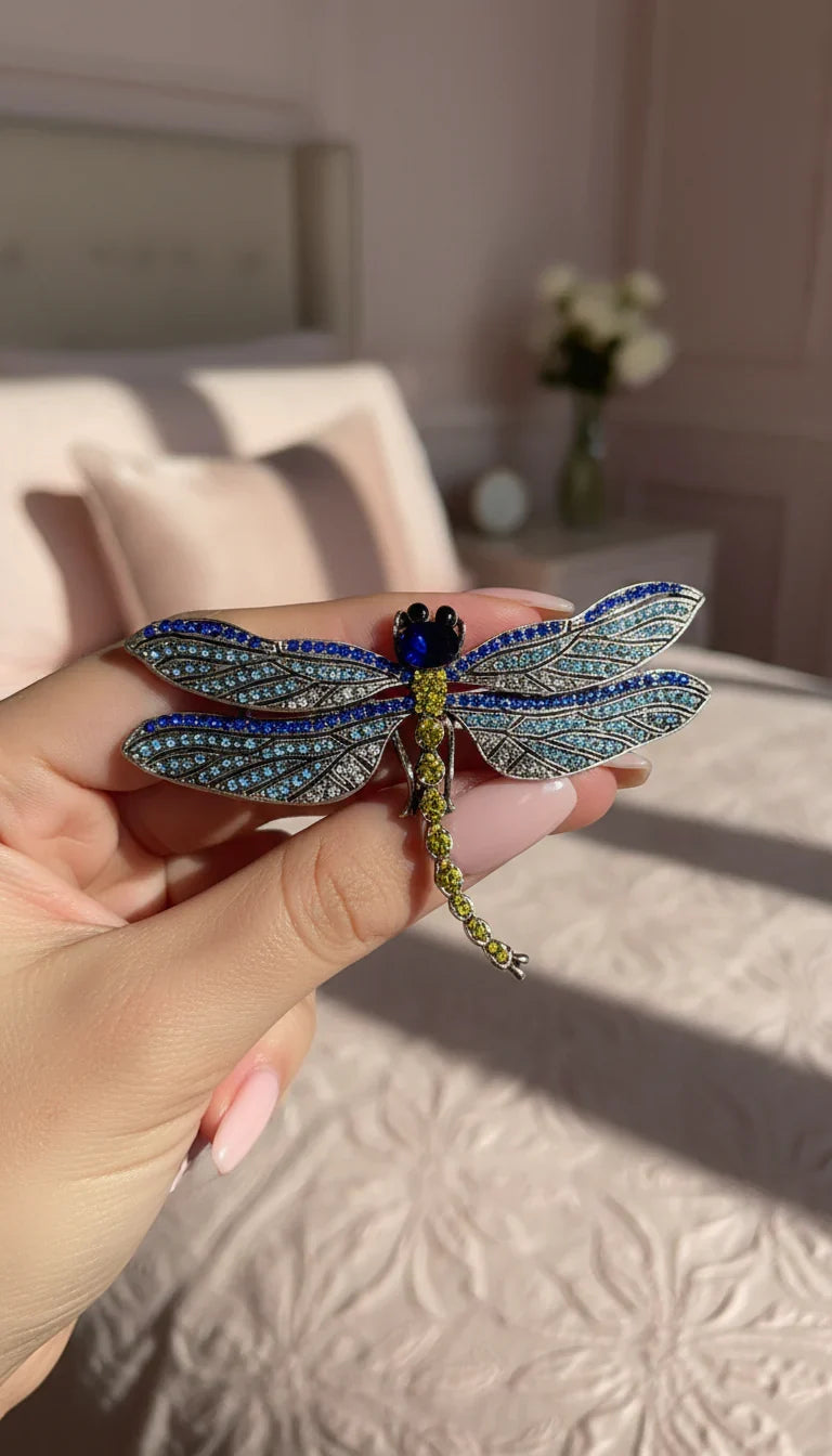 Crystal Dragonfly Statement Brooch Pin