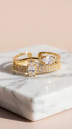 Box Of 12 Crystal Free Size Gold Plated Adjustable Statement Rings