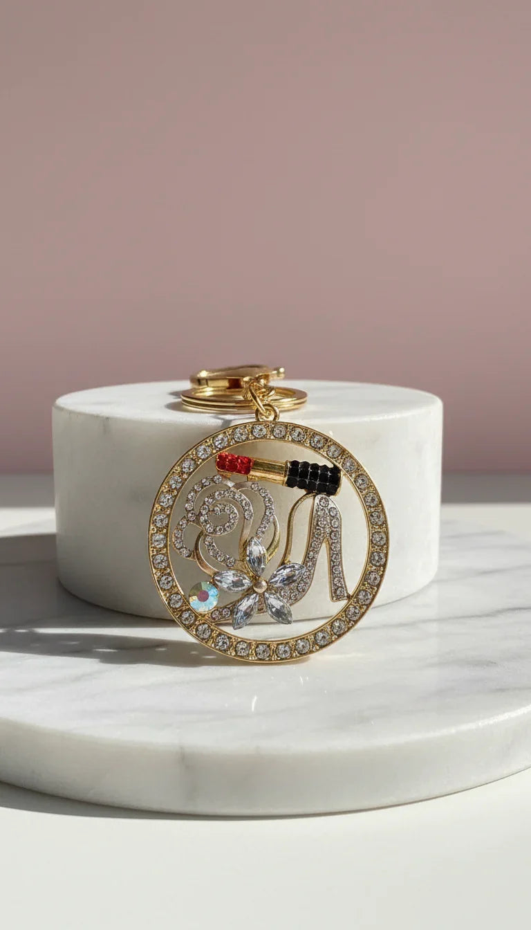 Lipstick & High Heel Crystal Key Ring & Bag Charm