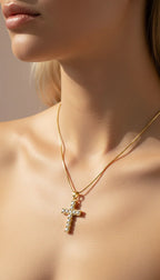 Gold Crystal Cross Symbolic Pendant Necklace