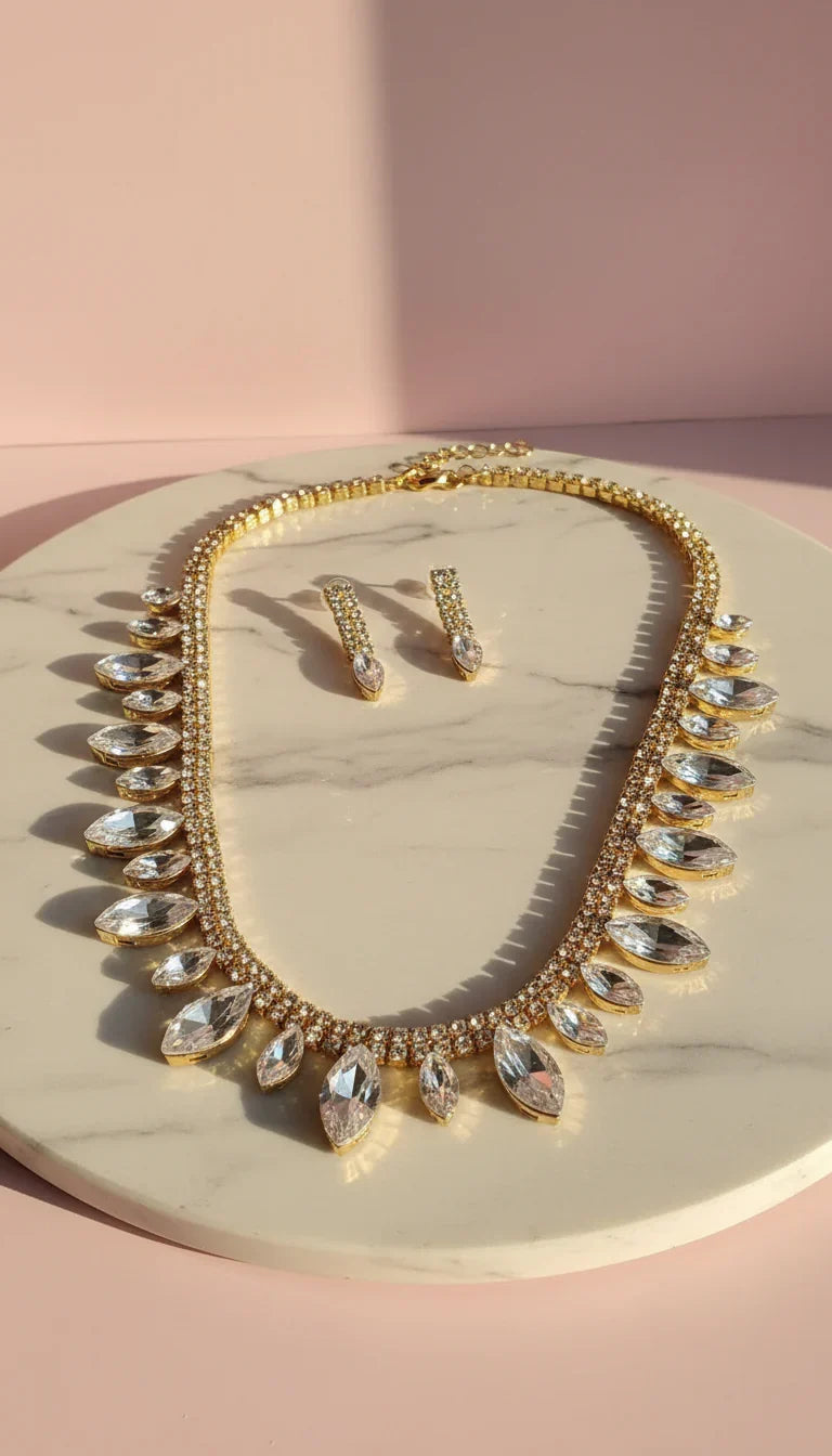 Hollywood Style Statement Crystal Necklace & Earrings Set
