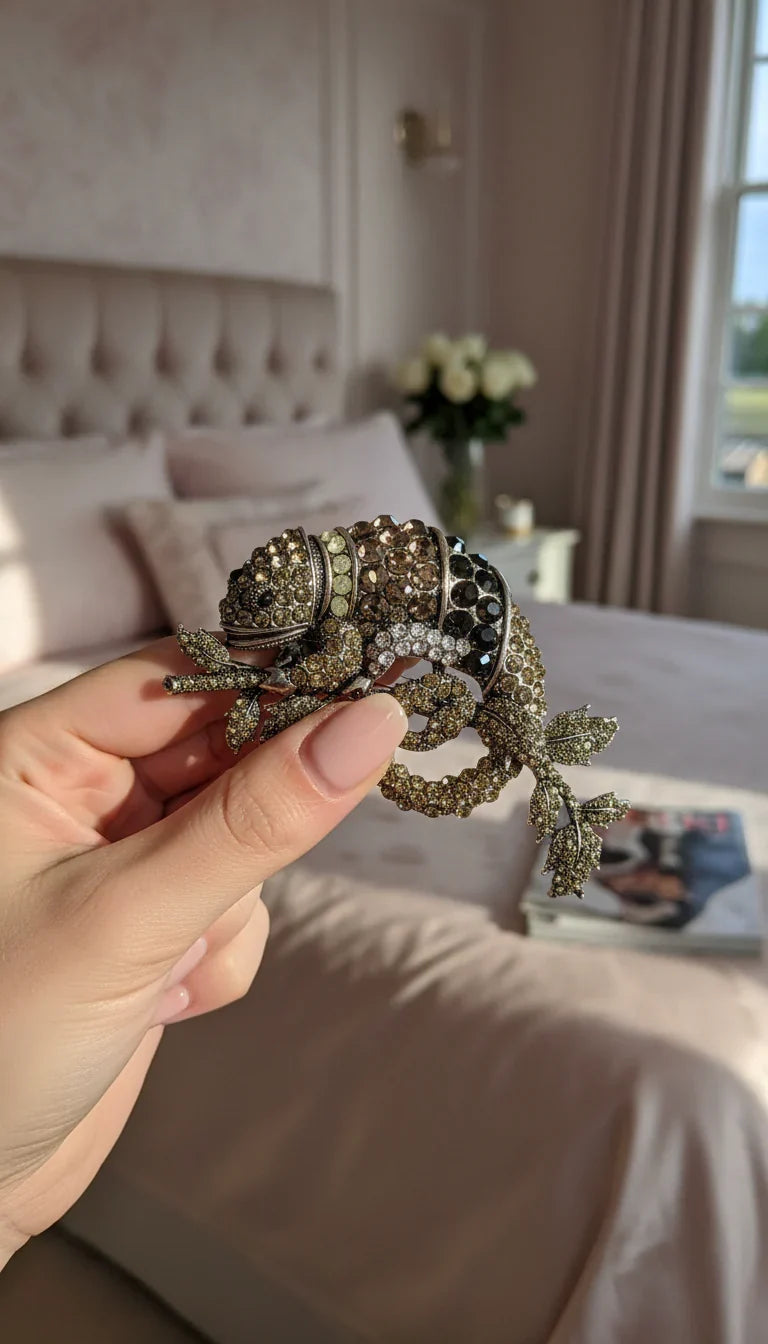 Crystal Chameleon Lizard Oversized Statement Brooch Pin