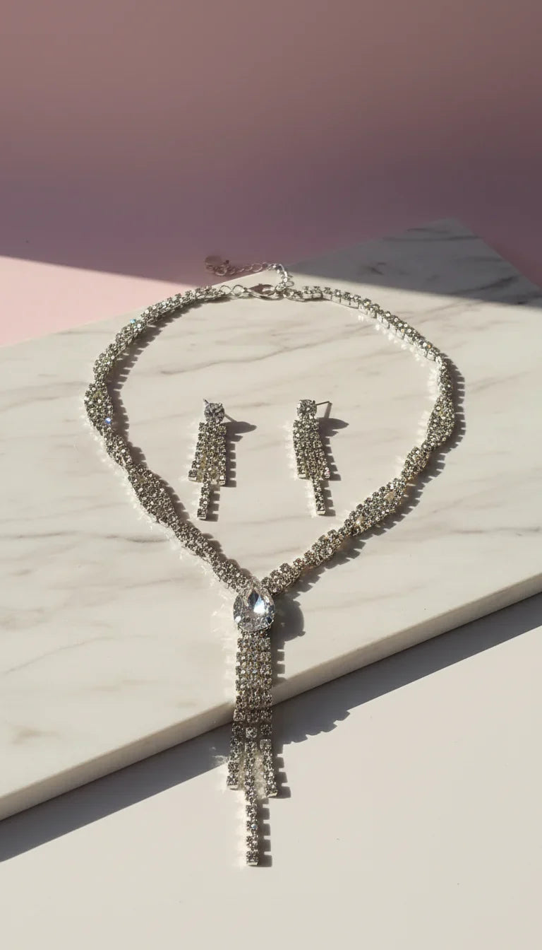 Teardrop Statement Crystal Necklace & Earrings Set