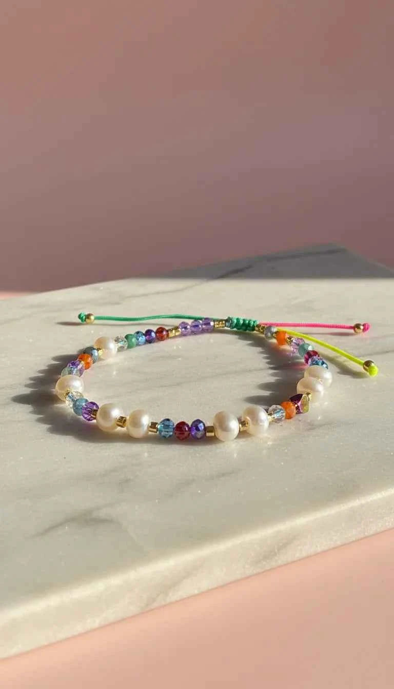Faceted Beaded & Pearl Pull Tie Anklet