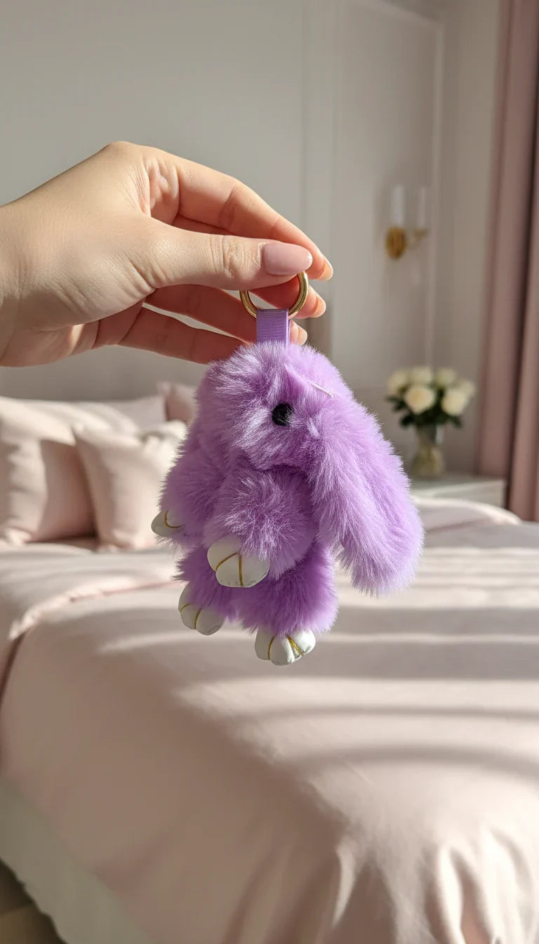 Mini Plush Fluffy Bunny Rabbit Key Ring & Bag Charm