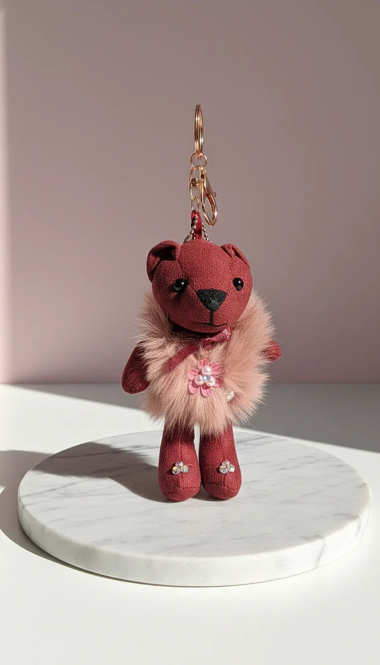 Fluffy Crystal Teddy Key Ring & Bag Charm