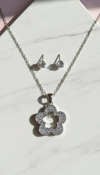 Crystal Flower Pendant Necklace & Earring Set