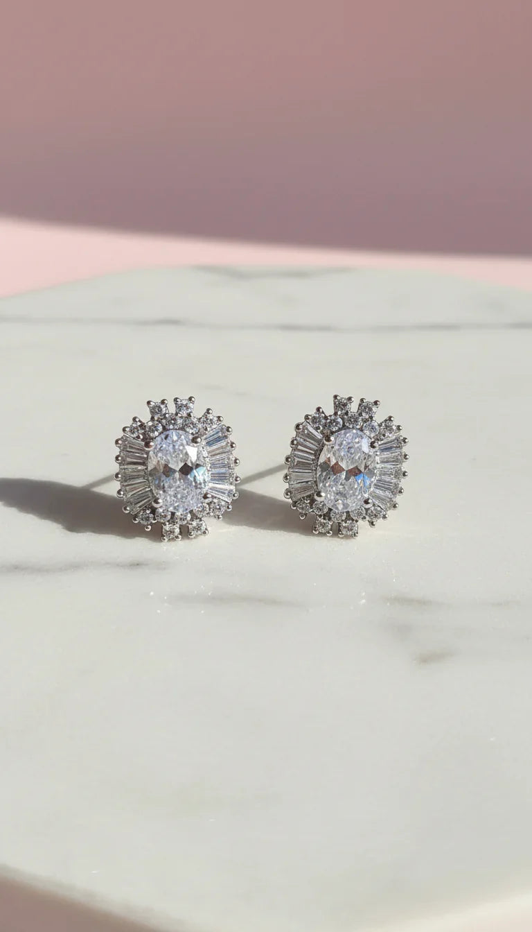 Round Cluster Crystal Stud Earrings