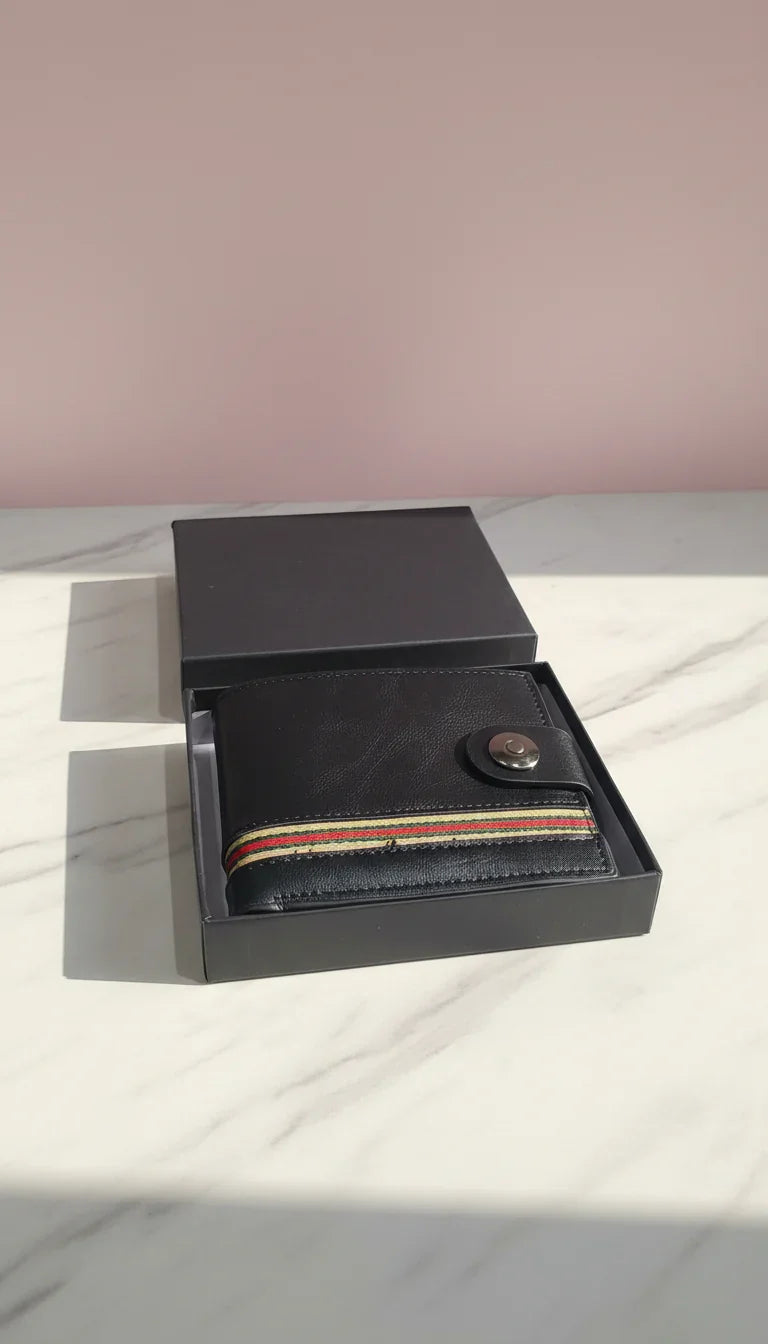 Striped Monogram Leather Wallet With Gift Box