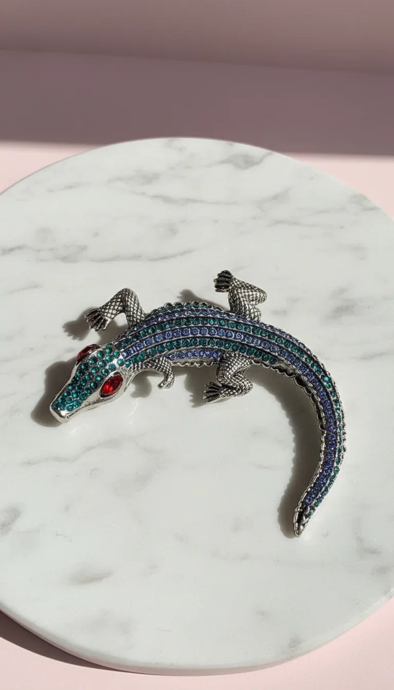 Crocodile Alligator Crystal Statement Brooch Rhinestone Pin