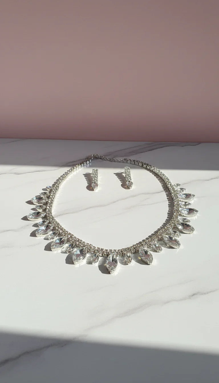 Hollywood Style Statement Crystal Necklace & Earrings Set
