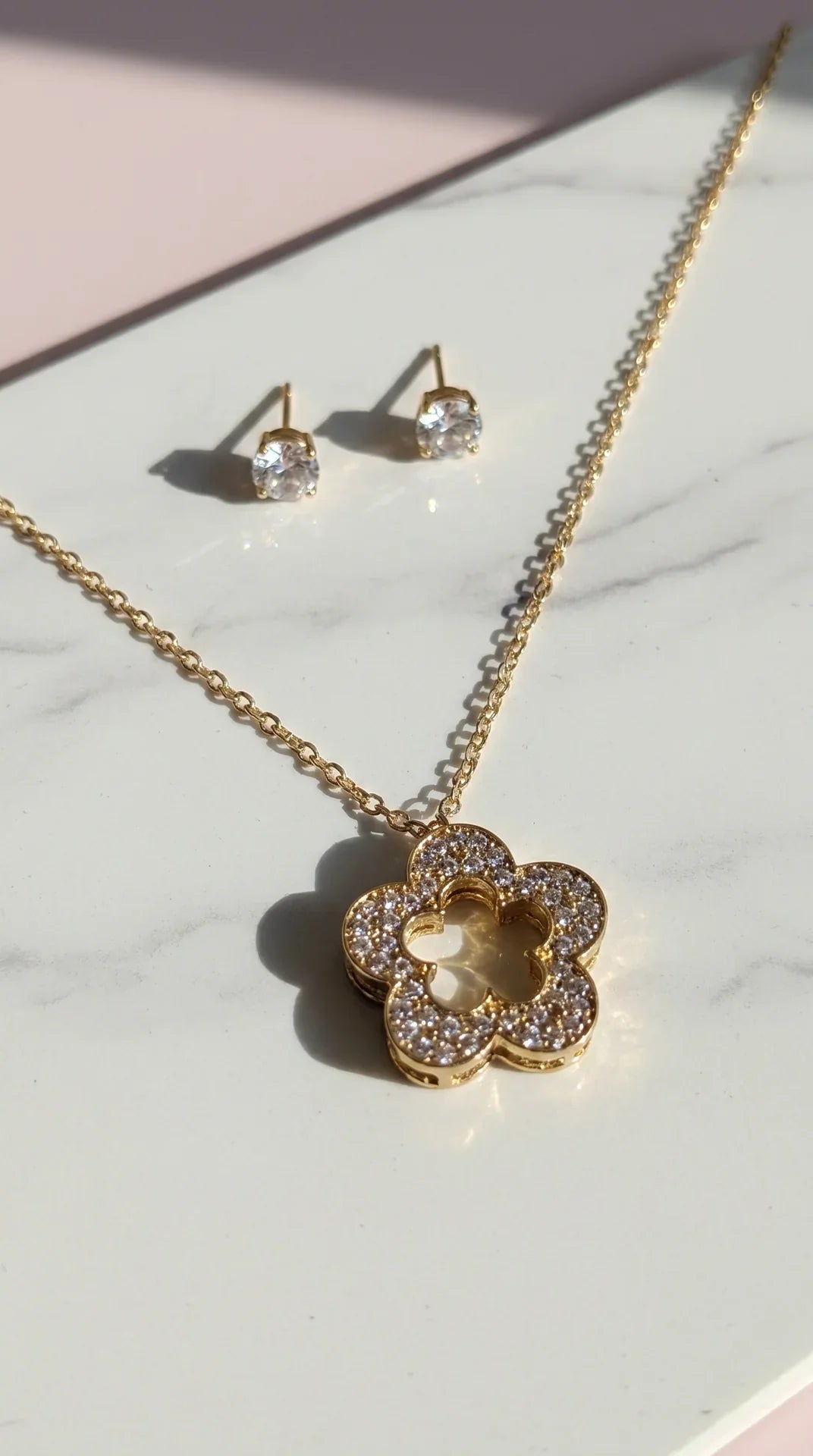 Crystal Flower Pendant Necklace & Earring Set