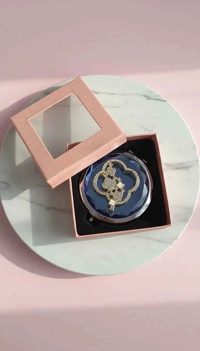 Clover Crystal Compact Mirror With Gift Box