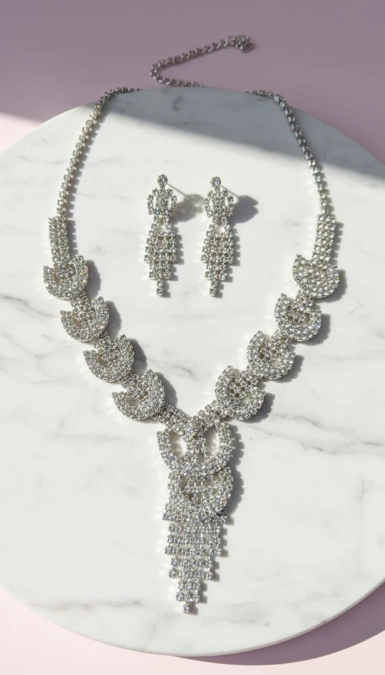 Linked Cluster Crystal Statement Necklace & Earrings Set