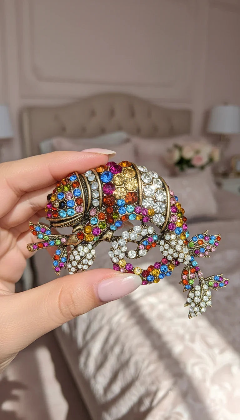 Crystal Chameleon Lizard Oversized Statement Brooch Pin
