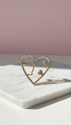 Profile & Open Heart Crystal Brooch