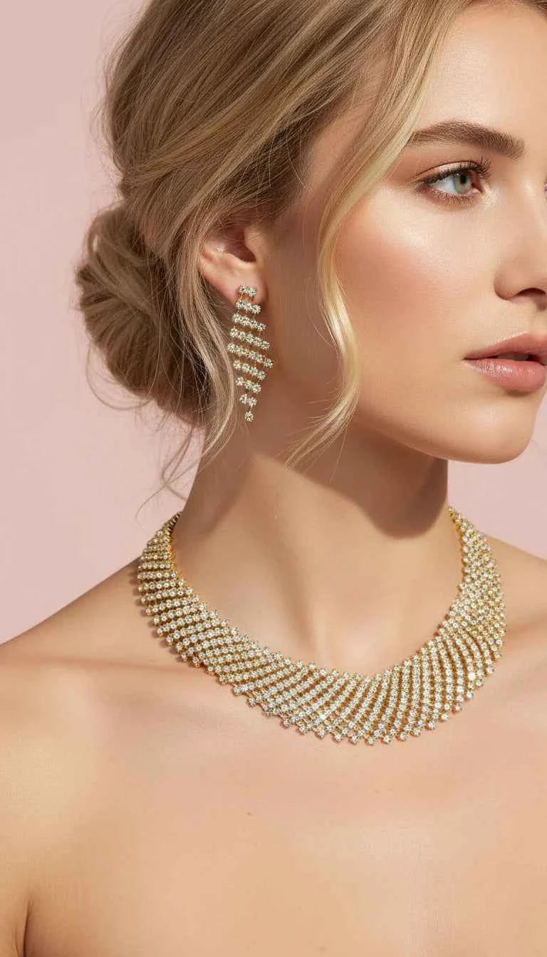 Tennis Collar Crystal Statement Necklace & Earrings Set