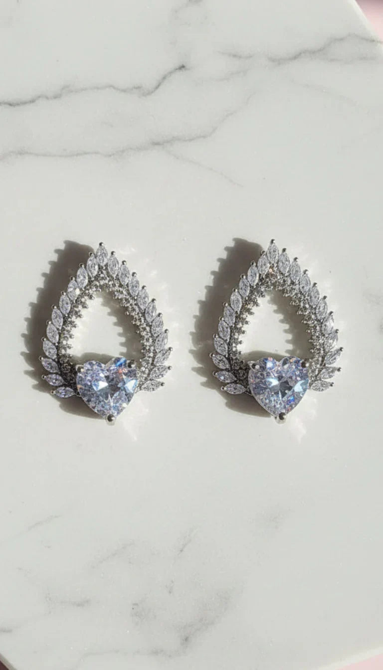 Teardrop Heart Crystal Stud Earrings