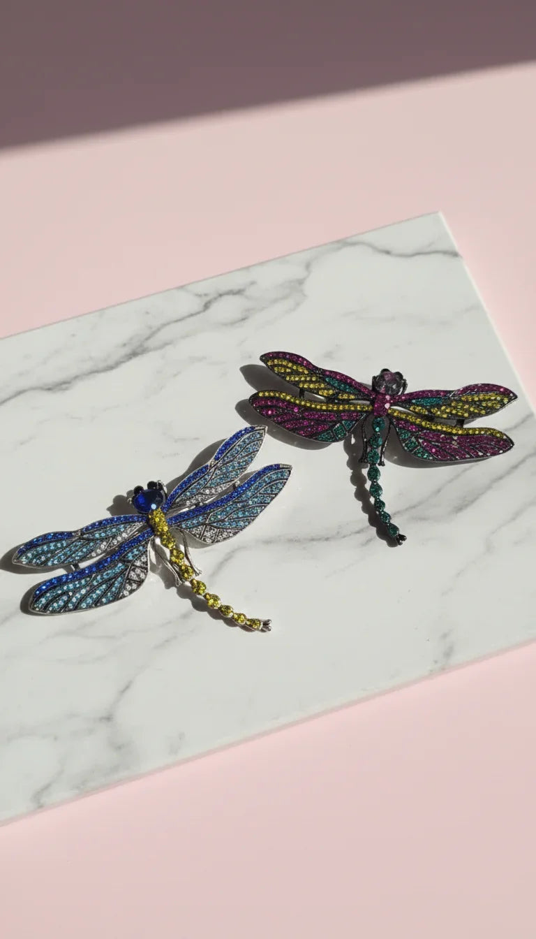 Crystal Dragonfly Statement Brooch Pin