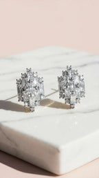 Curved Baguette Cut Crystal Stud Earrings