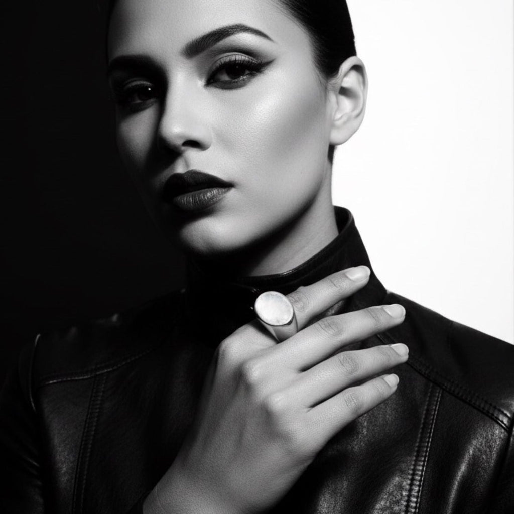 Cocktail Ring – One of a Kind – Handmade Bronze – Mother of Pearl Ceramic Enamel