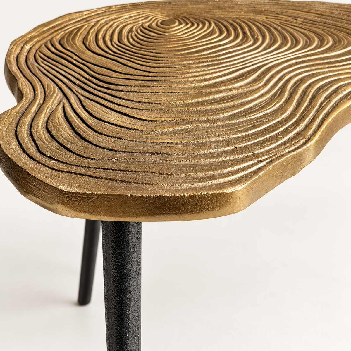 Brass Clover Side Table | Etched Top & Black Iron Legs