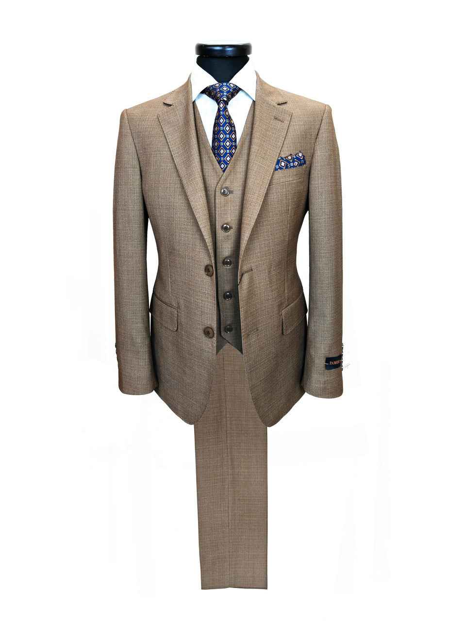 Men’s Slim Fit 3-Piece Wool-Blend Suit – Light Brown