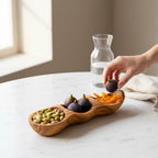 Handcrafted Olive Wood Divided Serving Dish | 2, 3, or 4 Compartment Appetizer Tray | Individual or 3-Piece Set
