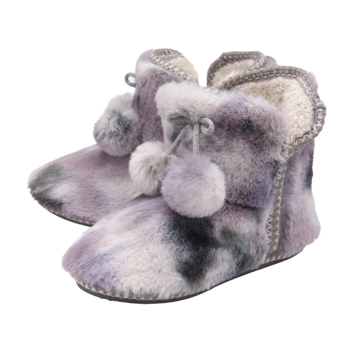 Ladies Fluffy Pom Pom Memory Foam Slipper Booties (6 Sizes)