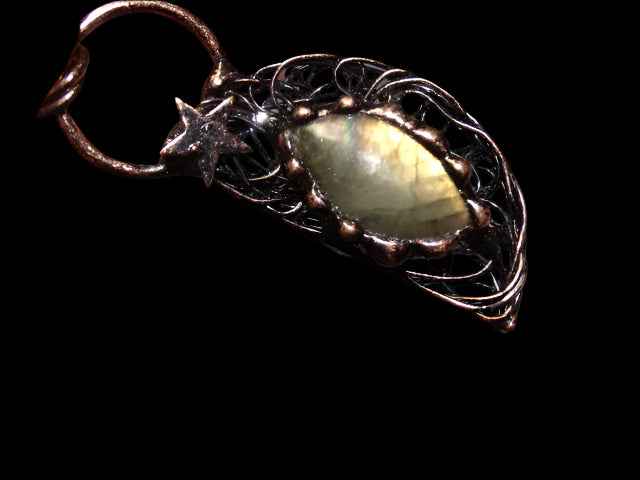 ' Dark Spirit'  Large Statement Labradorite Copper Chain Necklace