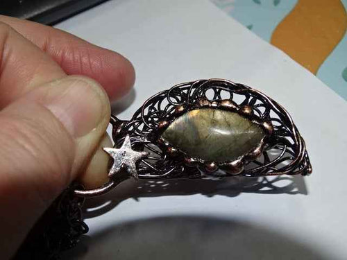 ' Dark Spirit'  Large Statement Labradorite Copper Chain Necklace