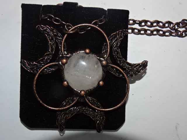 'Dark Spirit'  'Full Moon' Copper and Genuine Clear Quartz Statement Necklace