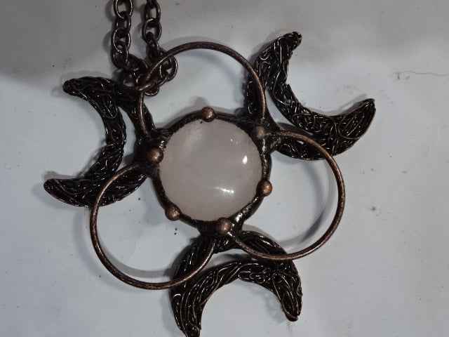 'Dark Spirit'  'Full Moon' Copper and Genuine Clear Quartz Statement Necklace