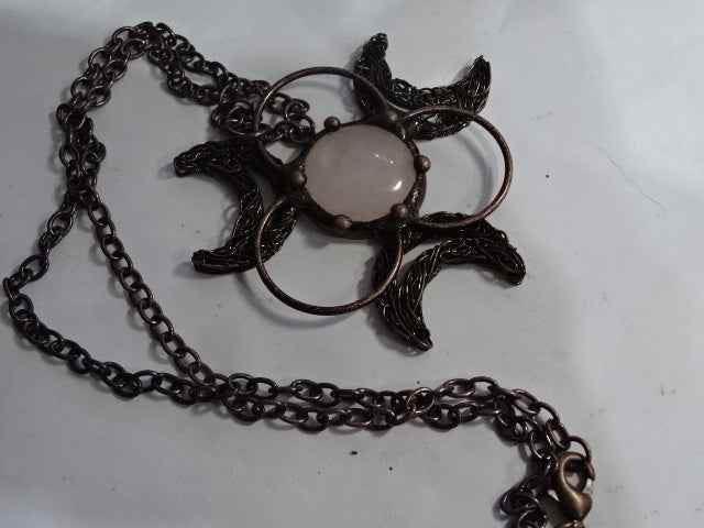 'Dark Spirit'  'Full Moon' Copper and Genuine Clear Quartz Statement Necklace