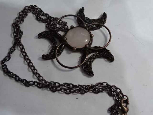 'Dark Spirit'  'Full Moon' Copper and Genuine Clear Quartz Statement Necklace