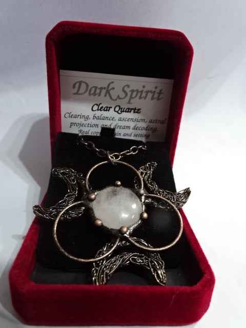 'Dark Spirit'  'Full Moon' Copper and Genuine Clear Quartz Statement Necklace
