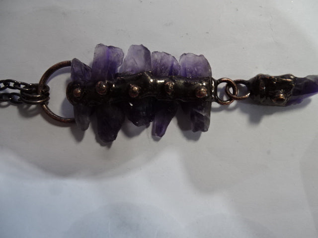 'Dark Spirit'  Statement Genuine (Large Pendant) Amethyst and Copper Chain Necklace