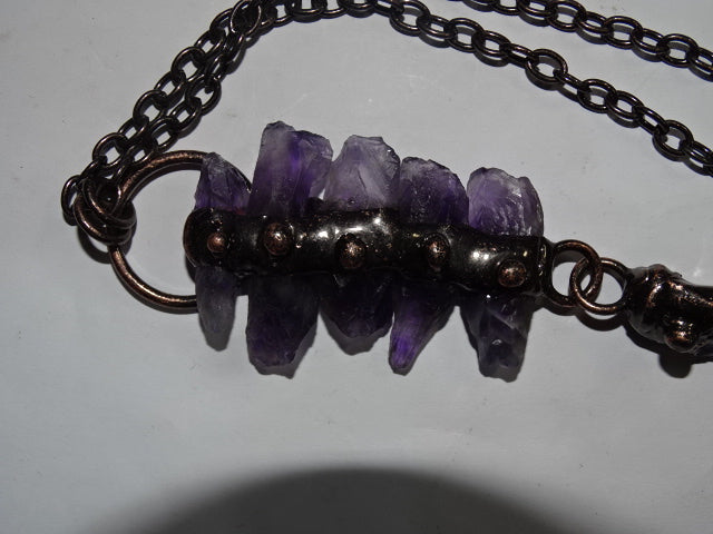 'Dark Spirit'  Statement Genuine (Large Pendant) Amethyst and Copper Chain Necklace