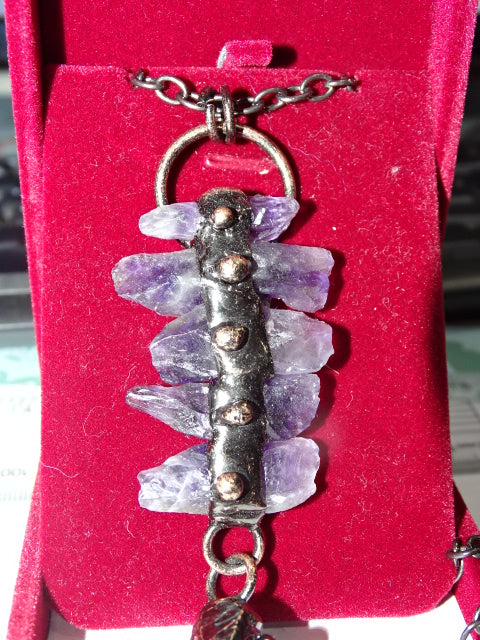 'Dark Spirit'  Statement Genuine (Large Pendant) Amethyst and Copper Chain Necklace