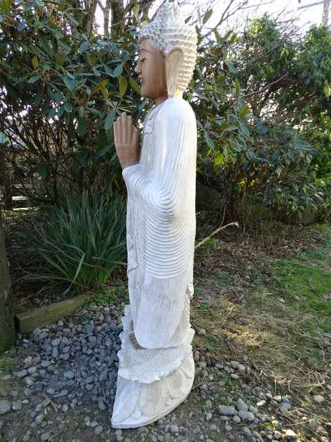 Hand Carved 1 Metre Buddha Statue (Standing)  Whitewash Suar Wood