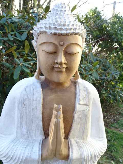 Hand Carved 1 Metre Buddha Statue (Standing)  Whitewash Suar Wood