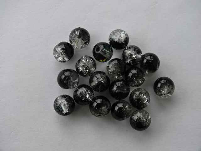 'Black Ice' Crackle Glass Bead 6mm