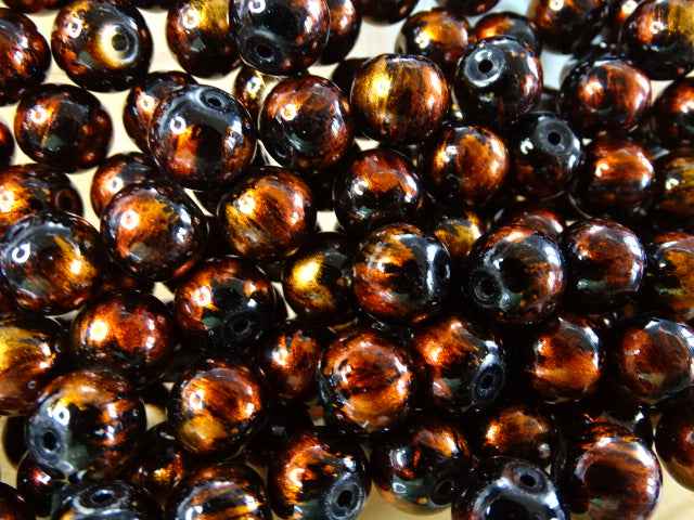 'Bronze on Black'  10mm Glass Beads